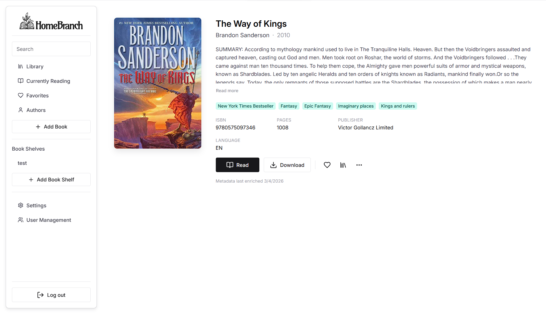 HomeBranch book details view